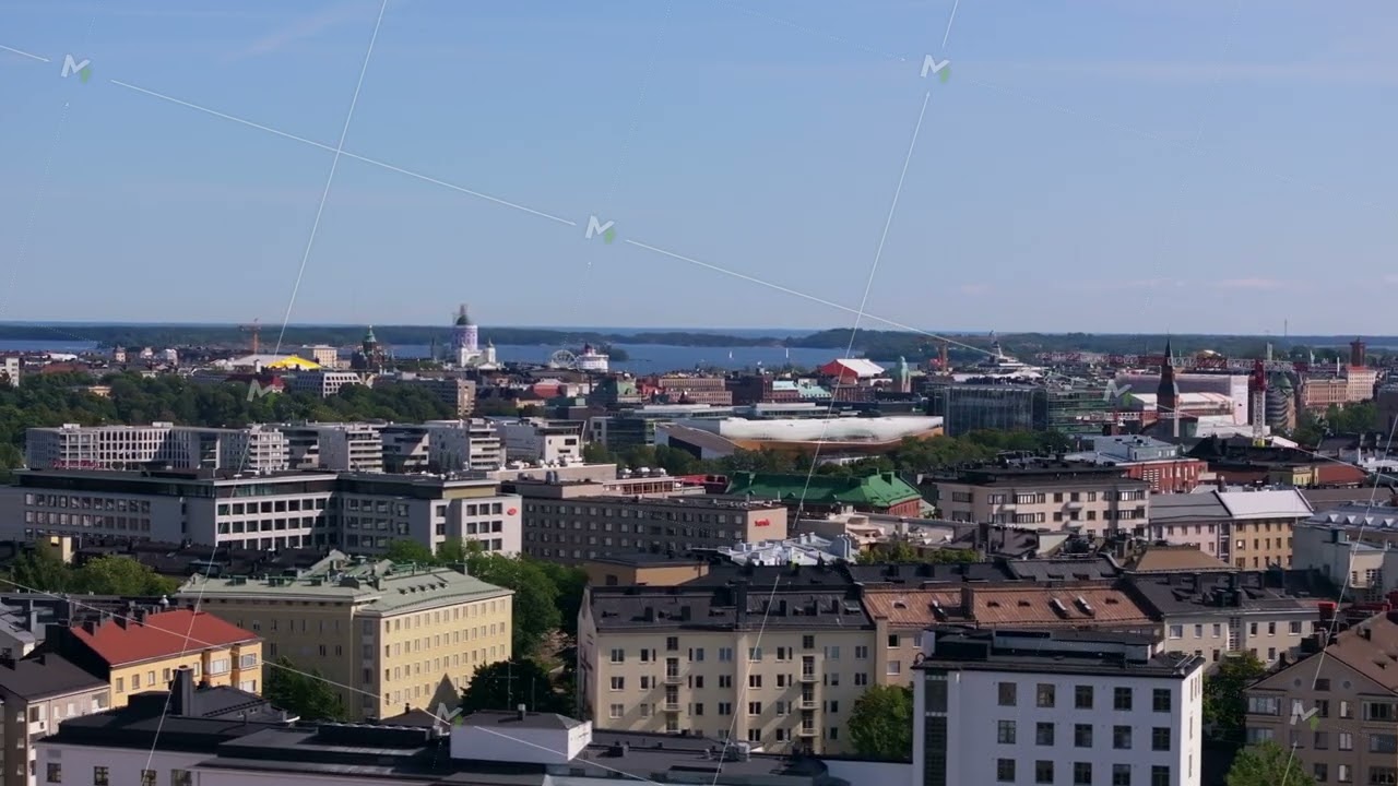 Helsinki cityscape with a view on the Baltic Sea, showing the urban landscape of the Finnish capital