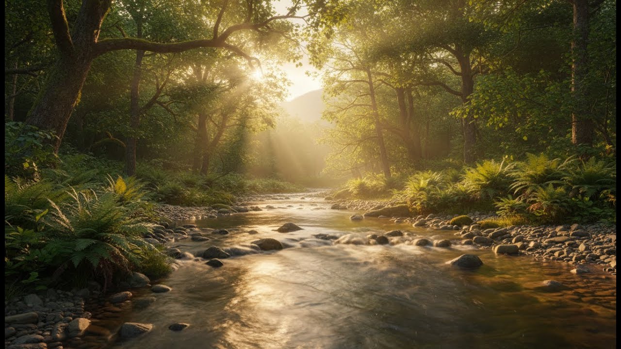 Warm Hope Stress-Relief Medicine at a Golden River Dawn for Emotional Ease 🌅