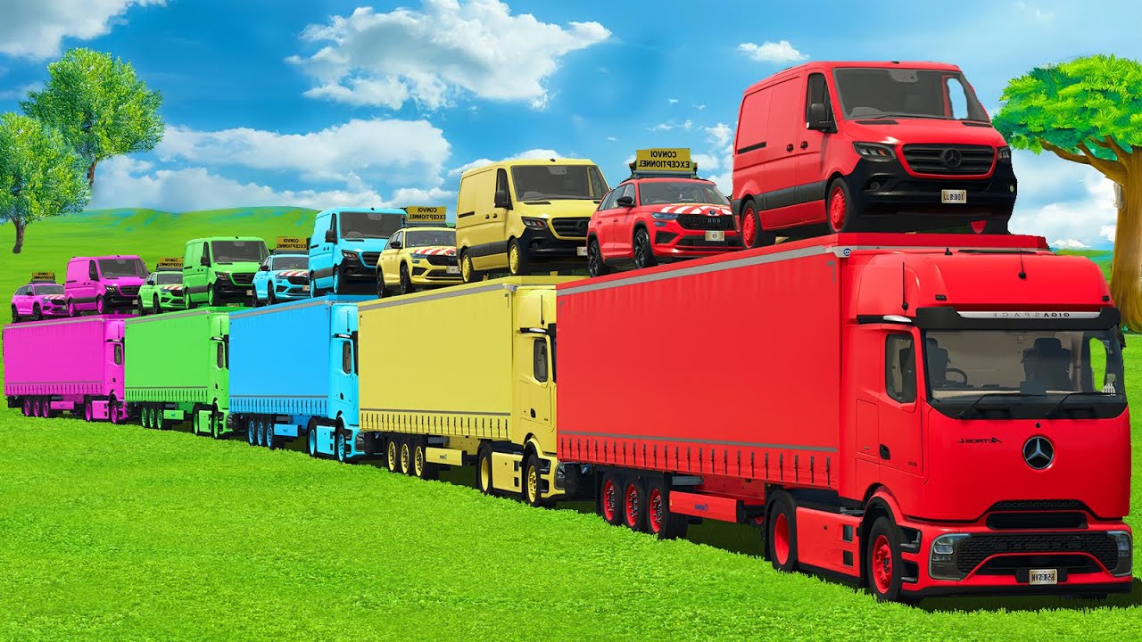 MASSIVE CONVOY TRANSPORT WITH POLICE CARS, SKODA, MERCEDES & TRUCKS - FS25