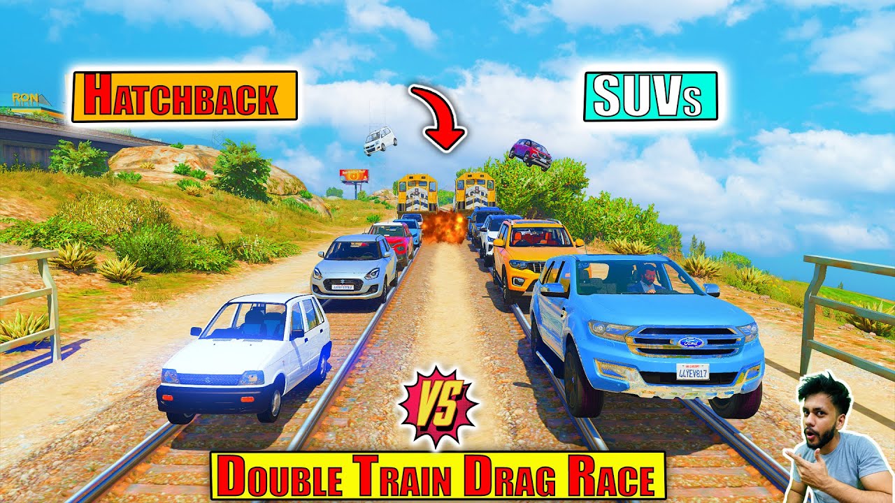 GTA 5 Indian HatchBack  Vs SUVs Cars Double Train Track Drag Race