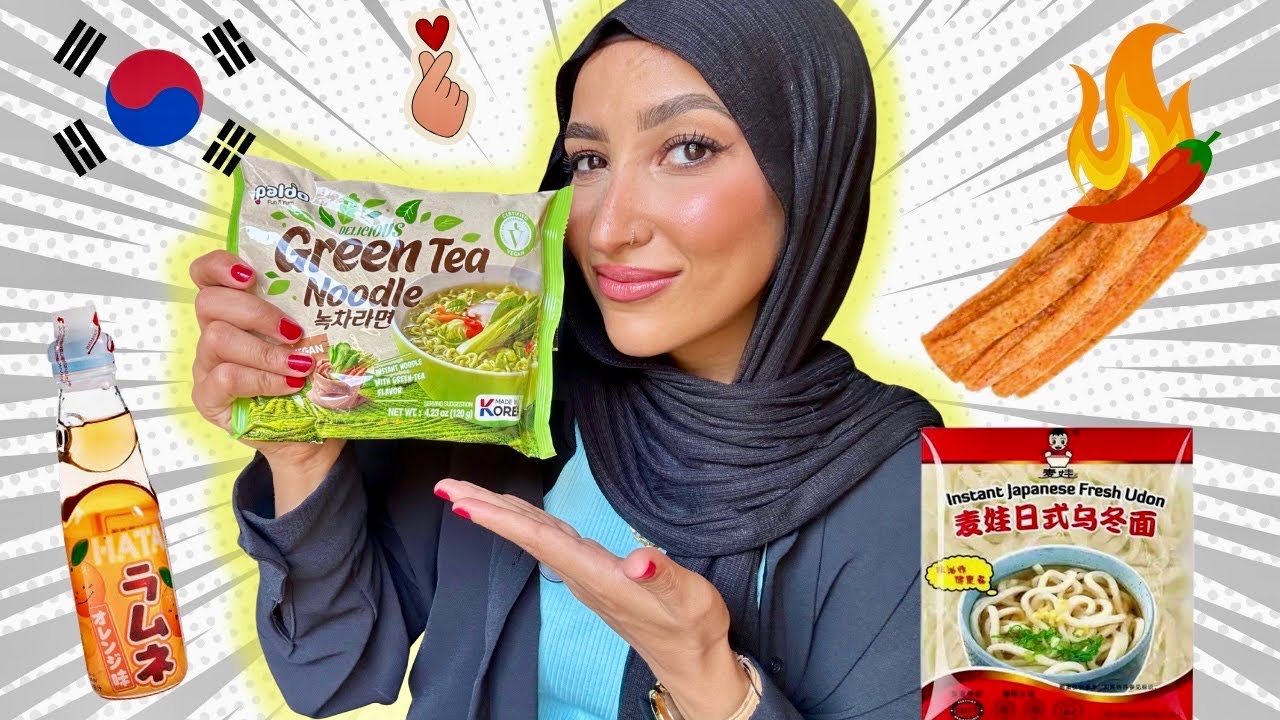 نودلز بالشاي الأخضر 🤢| جربت أغرب المنتجات الكوريه واليابانيه 