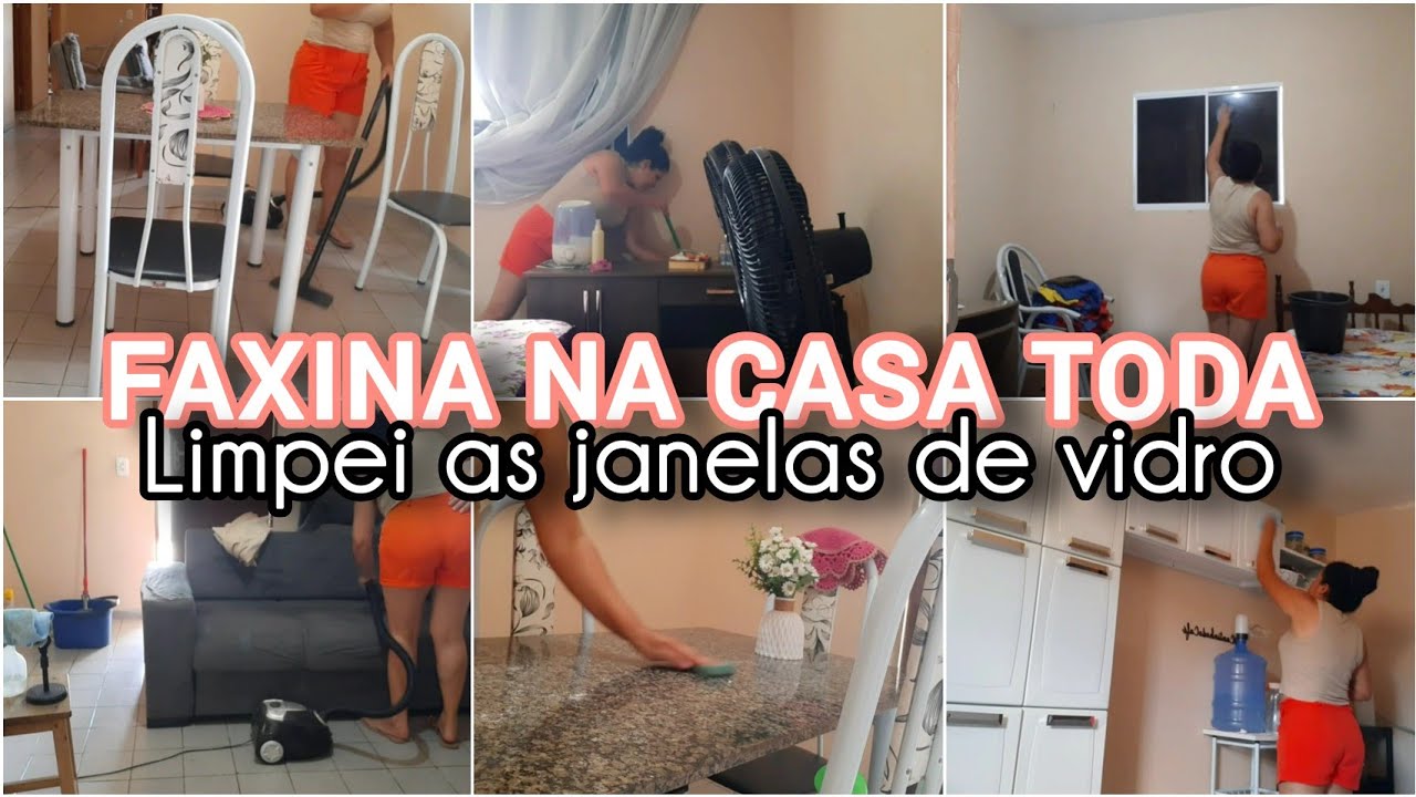 FAZENDO FAXINA NA CASA| LIMPEI AS JANELAS DE VIDRO| PASSEI VASSOURA NO TETO| FAXINA ACELERADA