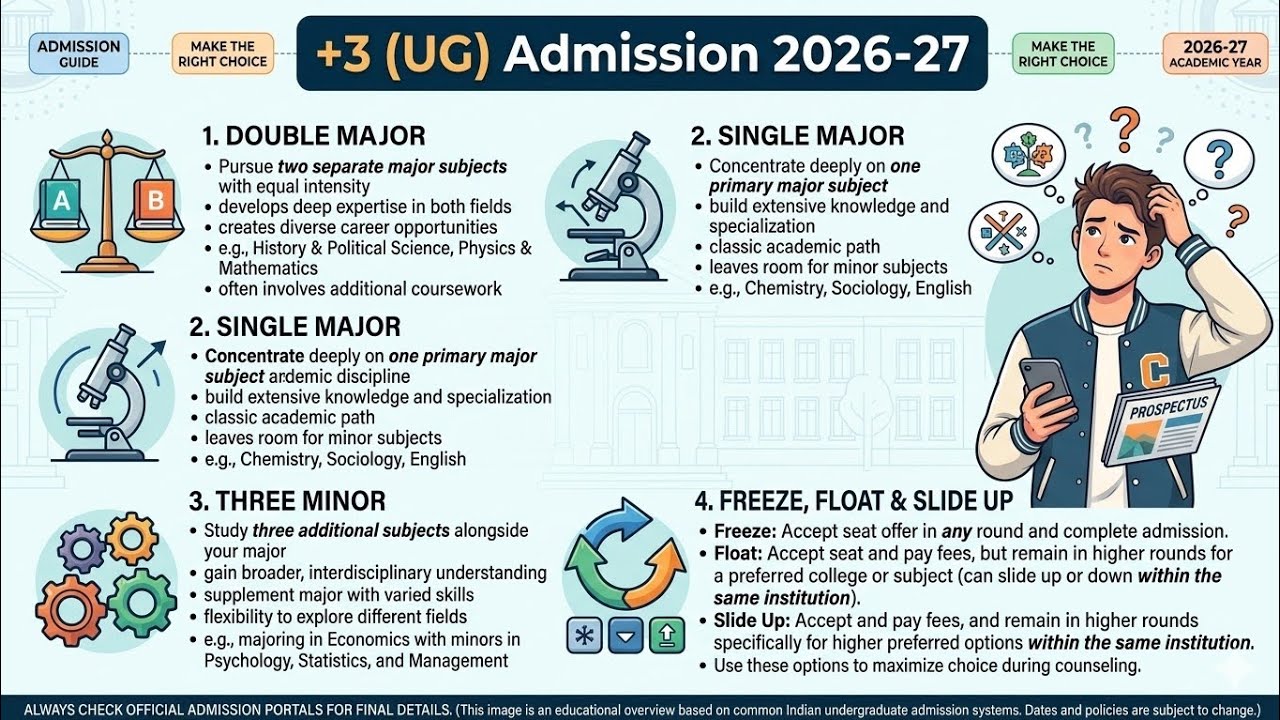 Odisha +3 (UG) Admission 2026 l Double major, Single Major and 3 minor. Freeze, Float and Slide. 