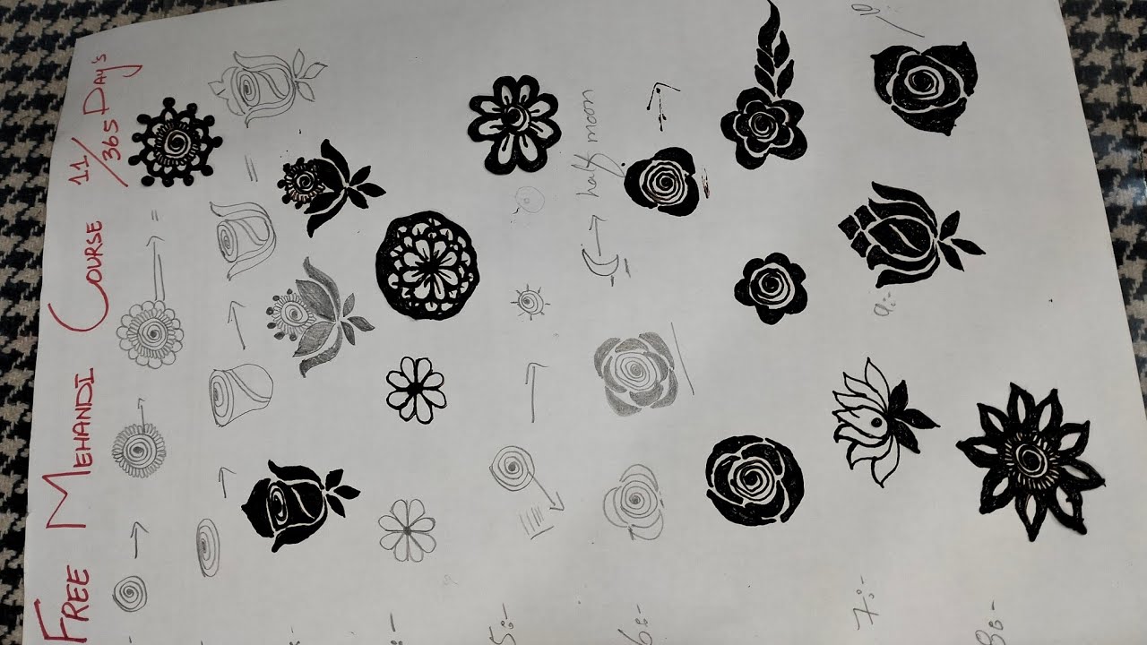 11/365 day's of free mehndi course | basic flowers 🌹 designs with simple method and shape's of henna