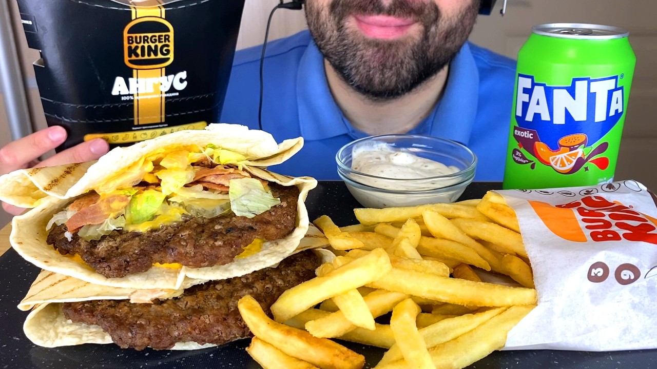 ASMR EATING BURGER KING PITA BURGER + FRENCH FRIES MUKBANG (EATING SOUNDS) FAST FOOD