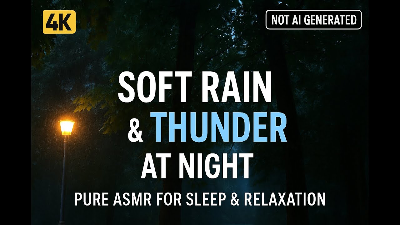 Soft Rain & Thunder Sounds at Night | Deep Sleep ASMR | 4K | No AI