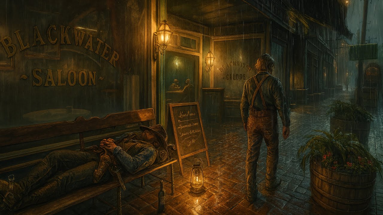 Arthur Peacefully Sleeping on a Bench Saloon Porch During a Cozy Thunderstorm Night | RDR2 ASMR