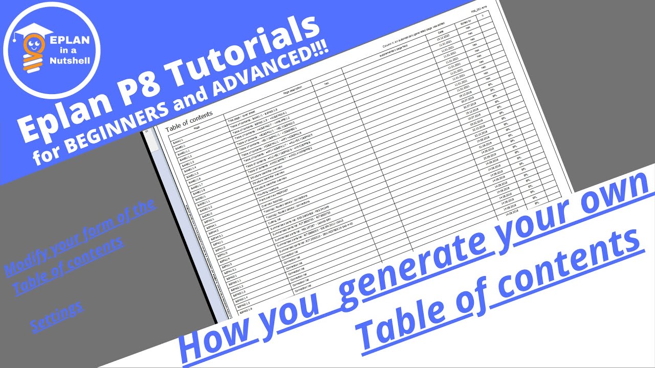EPLAN P8 Tutorial: How to generate a table of content
