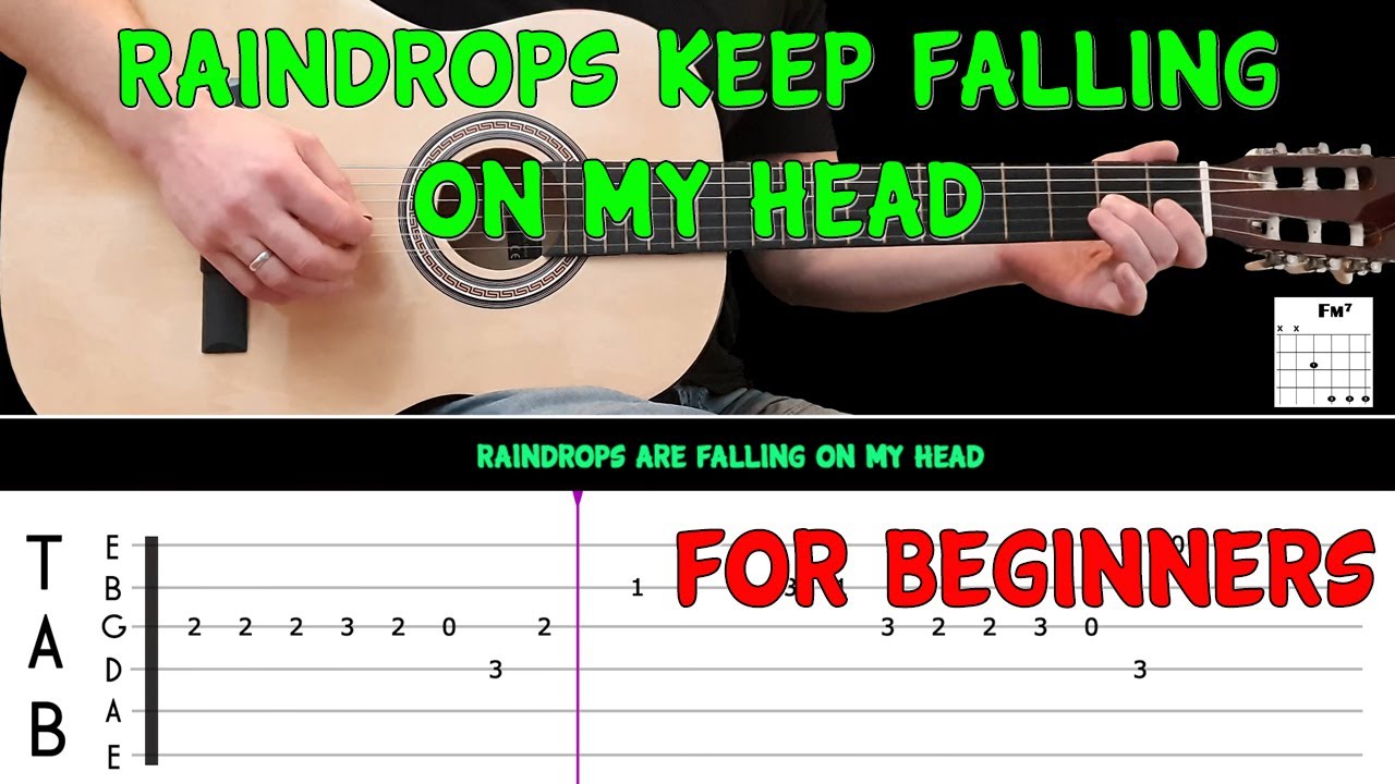 RAINDROPS KEEP FALLING ON MY HEAD | Easy guitar melody lesson for BEGINNERS (with tabs) - BJ  Thomas