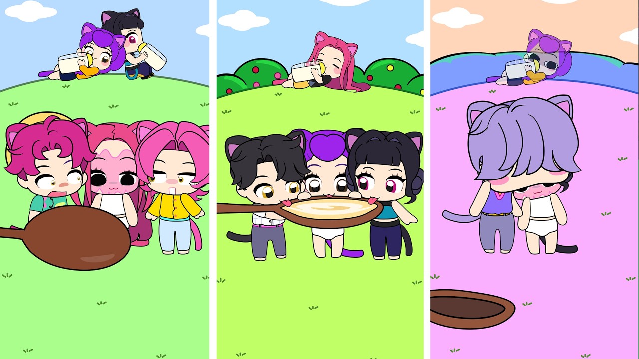Chibi Huntrix and Saja Boys Drink Big Soup Spoon  l KPOP Demon Hunter Animation