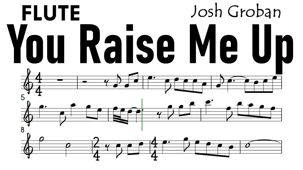 You Raise Me Up in C Flute Sheet Music Backing Track Partitura Josh Groban