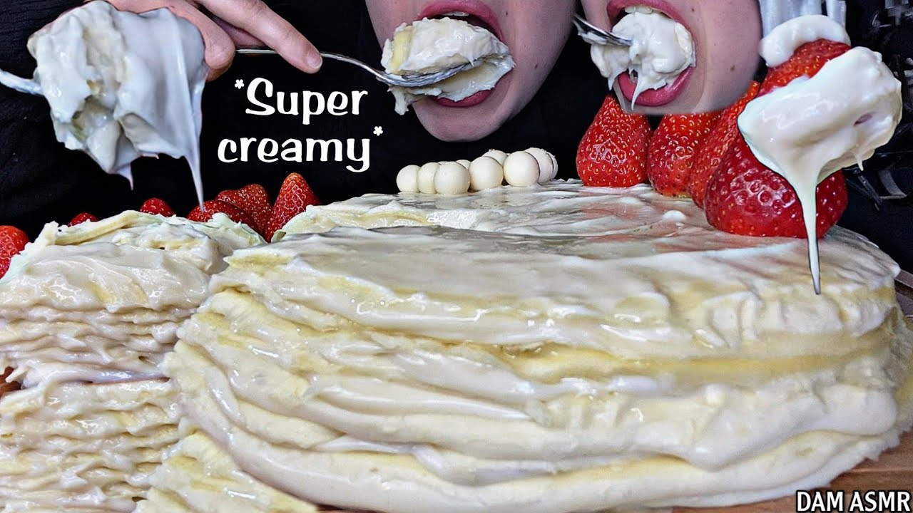 Крепский пирог с белым шоколадом с клубникой. Еда звуков. Десерт.🤤🍓