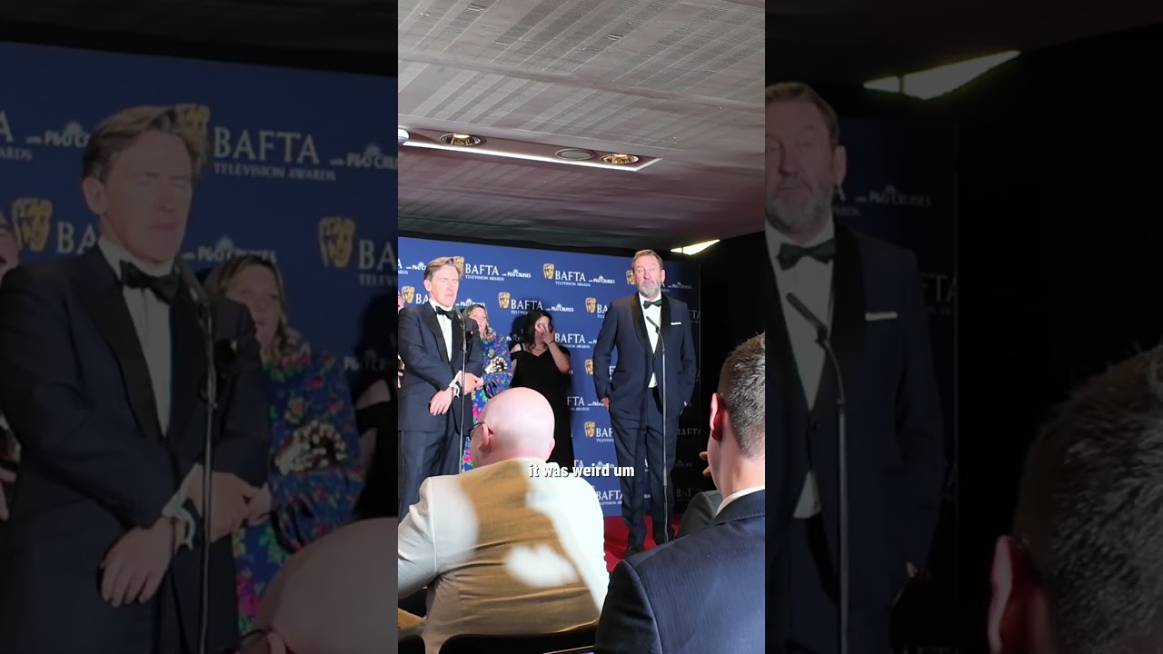 Lee Mack, Rob Brydon and David Mitchell at the BAFTAs - are they celebrating their win?
