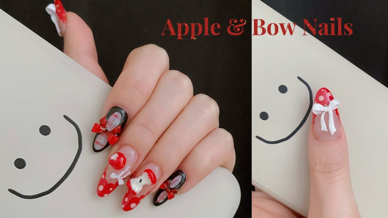🍎Apple & Bow Nails 🎀 | Self Nails | Relaxing Step-by-Step Nail Art