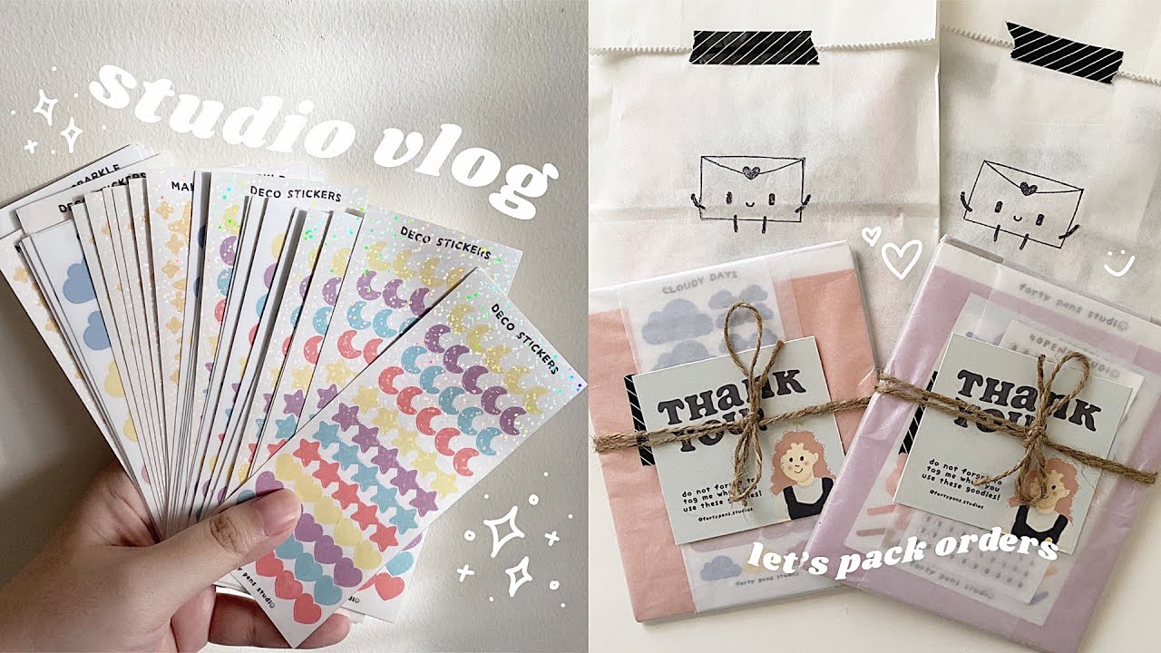 studio vlog one ･ﾟ:*  packing orders for my small sticker shop ☻