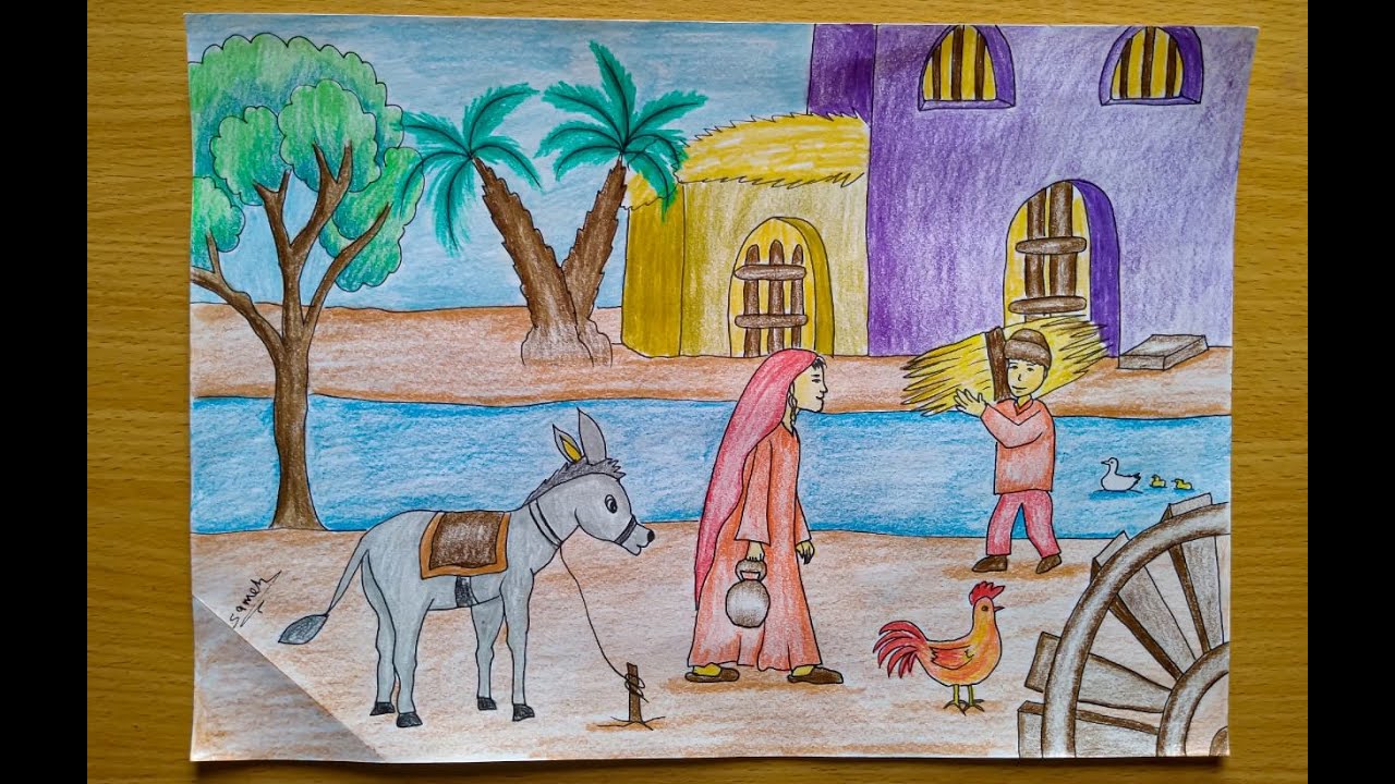 موضوع رسم عن الريف/سهل وبسيط/رسمه عن الريف،المصري