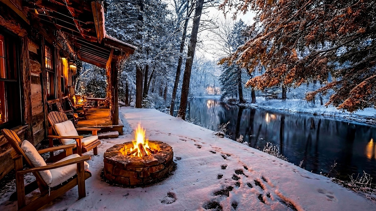 Peaceful Winter Moments by the Riverside Cabin - Cozy Fire Pit & Nature Sounds for Deep Relaxation