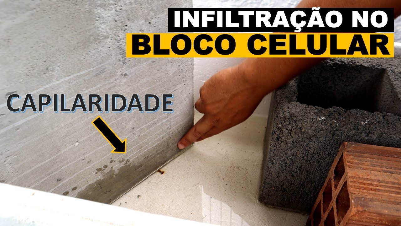 Infiltração por capilaridade no bloco de concreto celular.