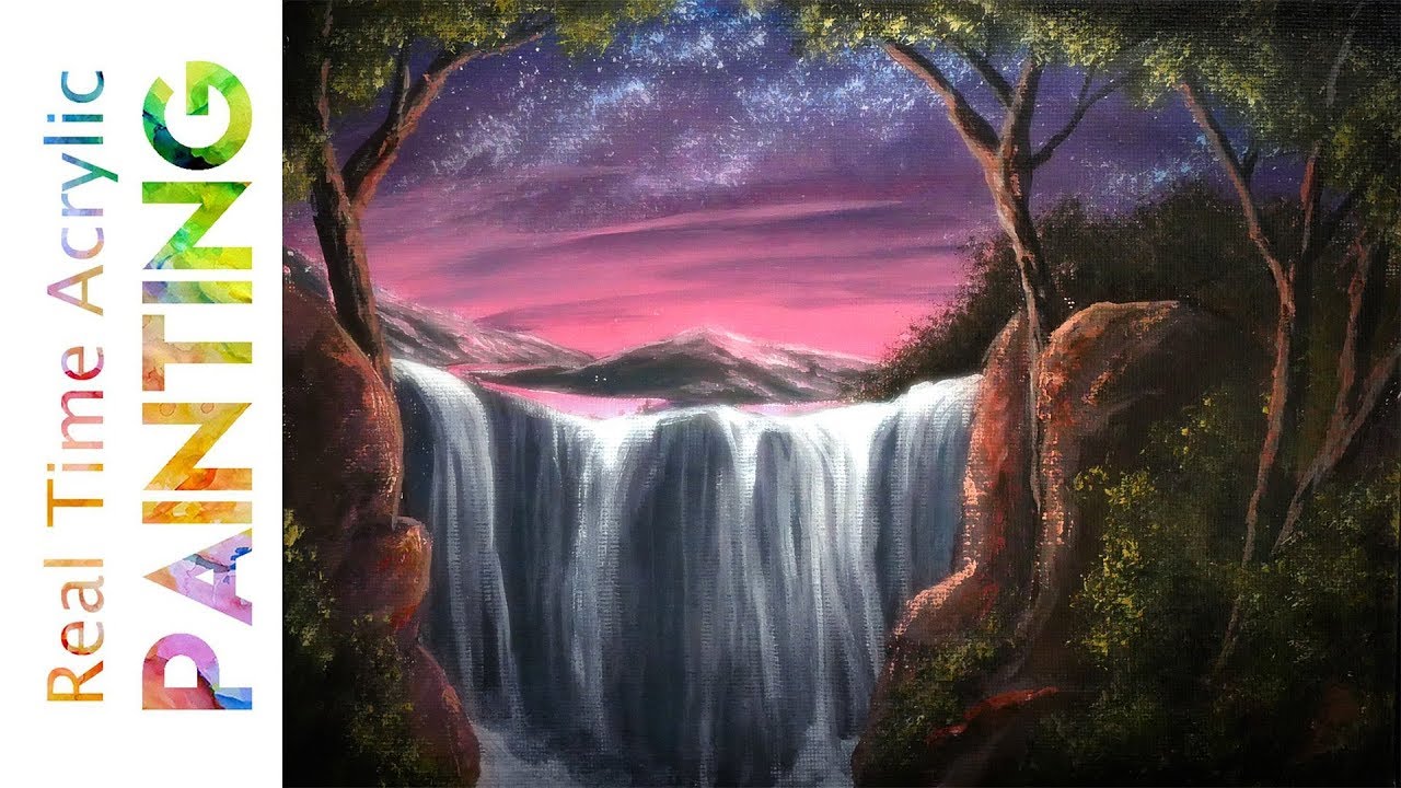 I Painted a Surreal Waterfall with Glowing Stars... A How to Paint Tutorial