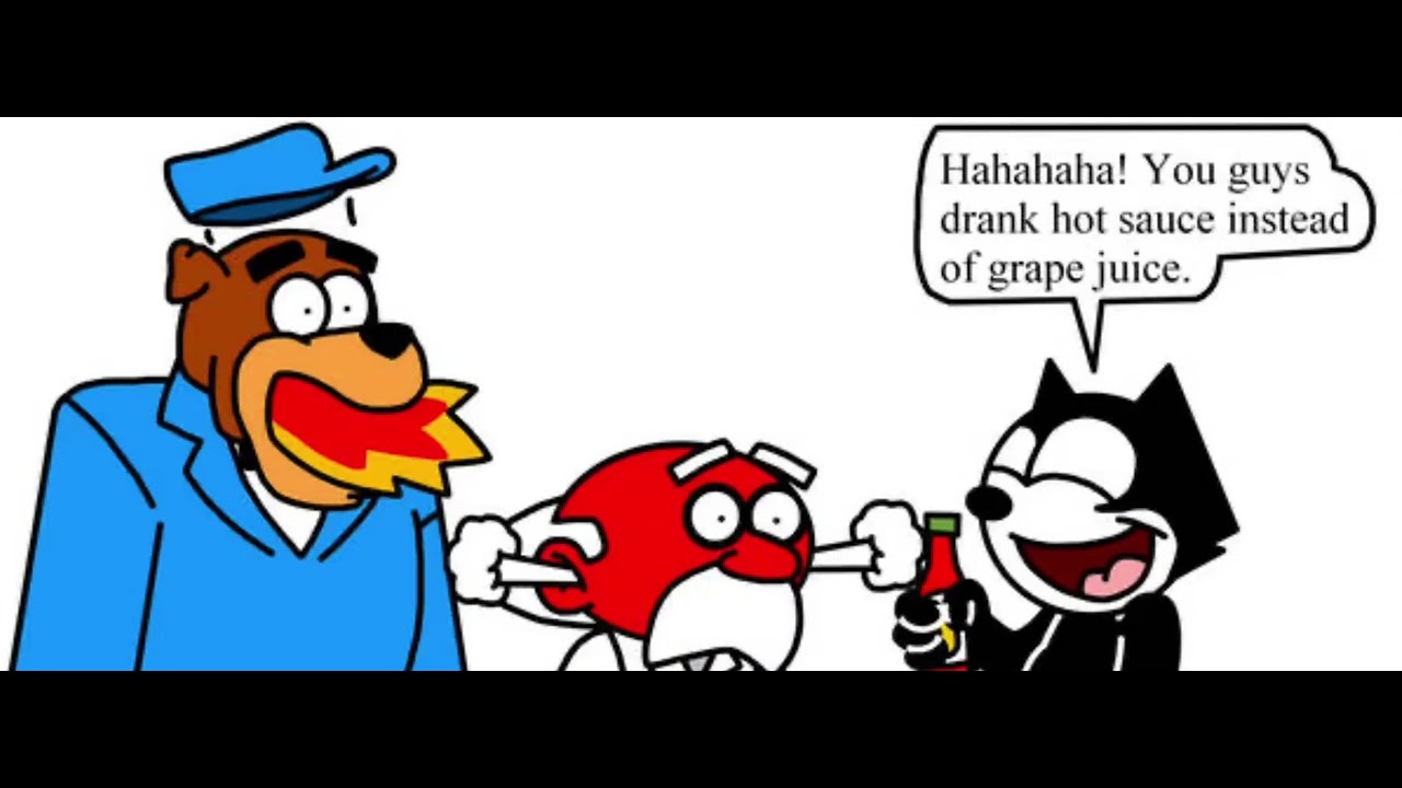 Professor and Rock Bottom after drinking hot sauce