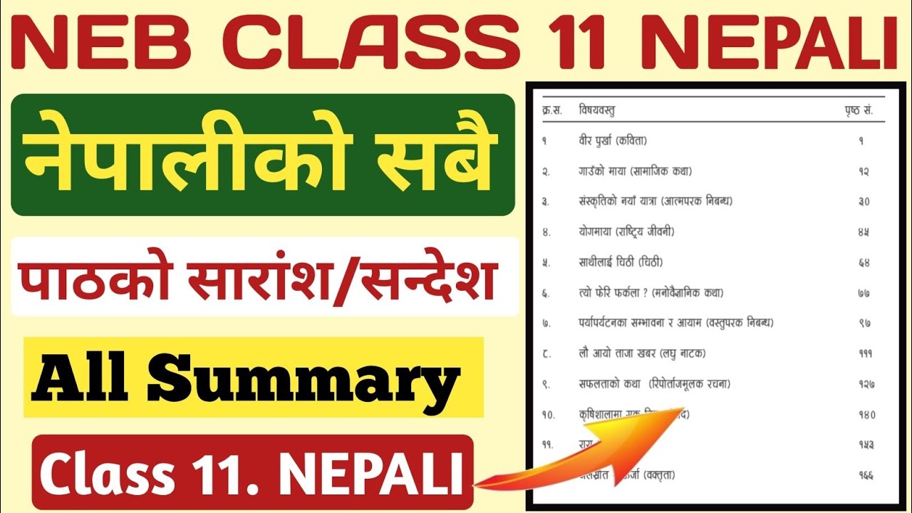 Class 11 Nepali All Chapter Summary in Nepali| NEB Class 11 Nepali Exam All Chapter Summary|Class 11
