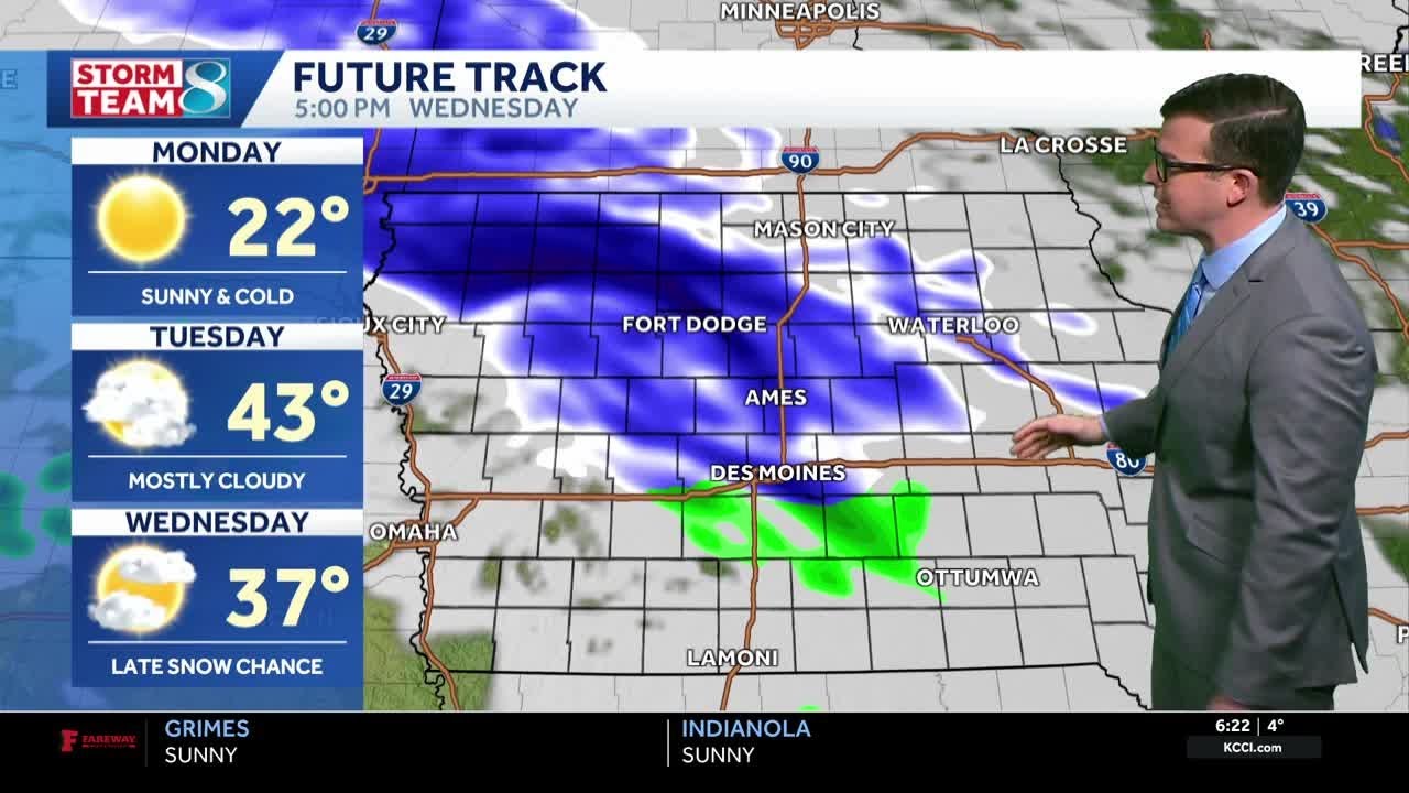 Iowa weather: Bitter cold to start the week with more snow chances by Wednesday