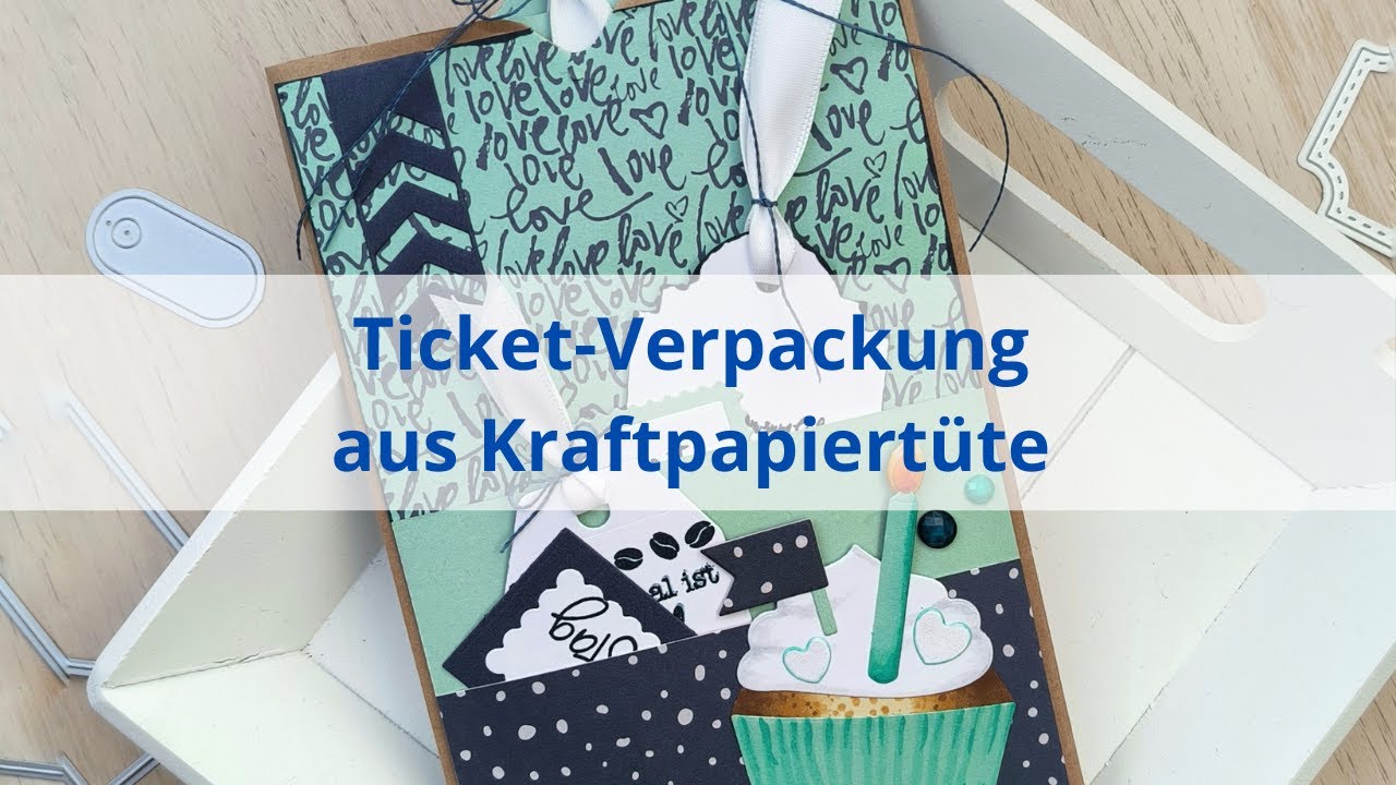 Basteln mit Action | Ticket-Verpackung aus Kraftpapiertüte | Designpapier | Etiketten | Theaterkarte