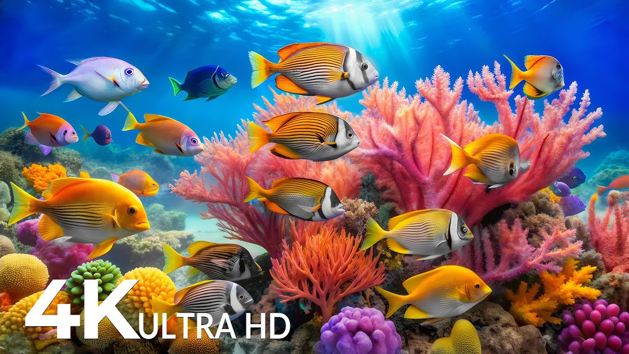 AQUARIUM 4K (ULTRA HD) - Beautiful Fish Swimming & Colorful Sea Life Video 🐠 Deep Sleep Music #13