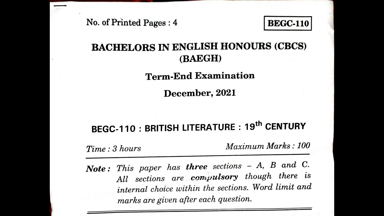 IGNOU Bachelors in english honours/BAEGH/BEGC110, British leterature 19th century