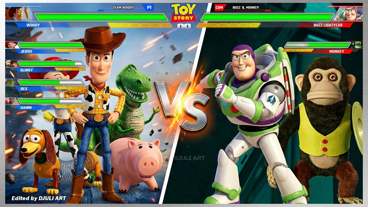 Toy Story - Team Woody vs Buzz and Monkey WITH HEALTHBARS