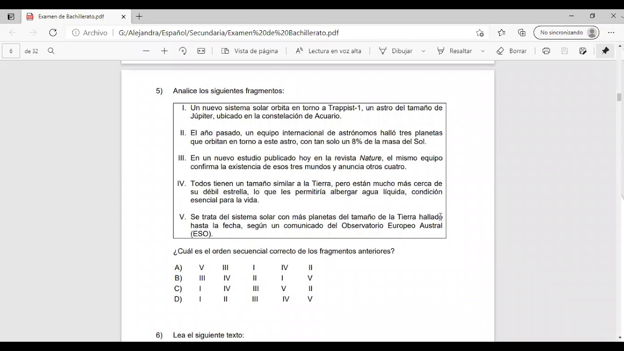 Bachillerato por Madurez. Examen de Español