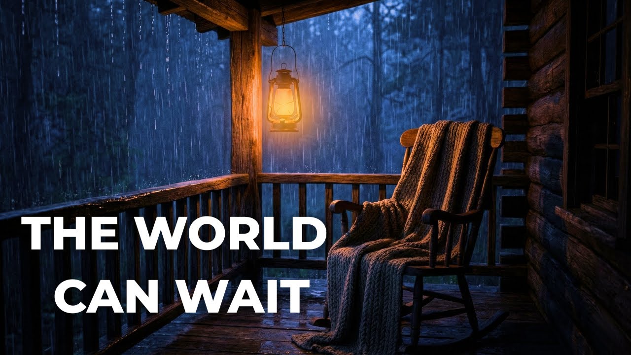 The World Can Wait. Rain on Cabin Porch. 🌧️