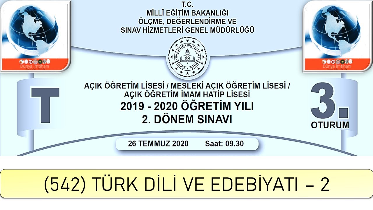 2020 / 2. DÖNEM / AÇIK ÖĞRETİM LİSESİ / (542) TÜRK DİLİ VE EDEBİYATI – 2