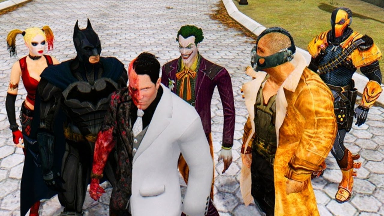 Batman Crew vs The Amazing Spiderman - Bane,Deathstroke,Batman,TwoFace,Joker,Harley Quinn