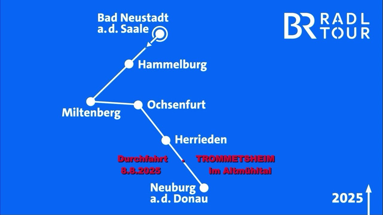 BR Radltour 2025 Durchfahrt 8.8.2025 in Trommetsheim im Altmühltal.