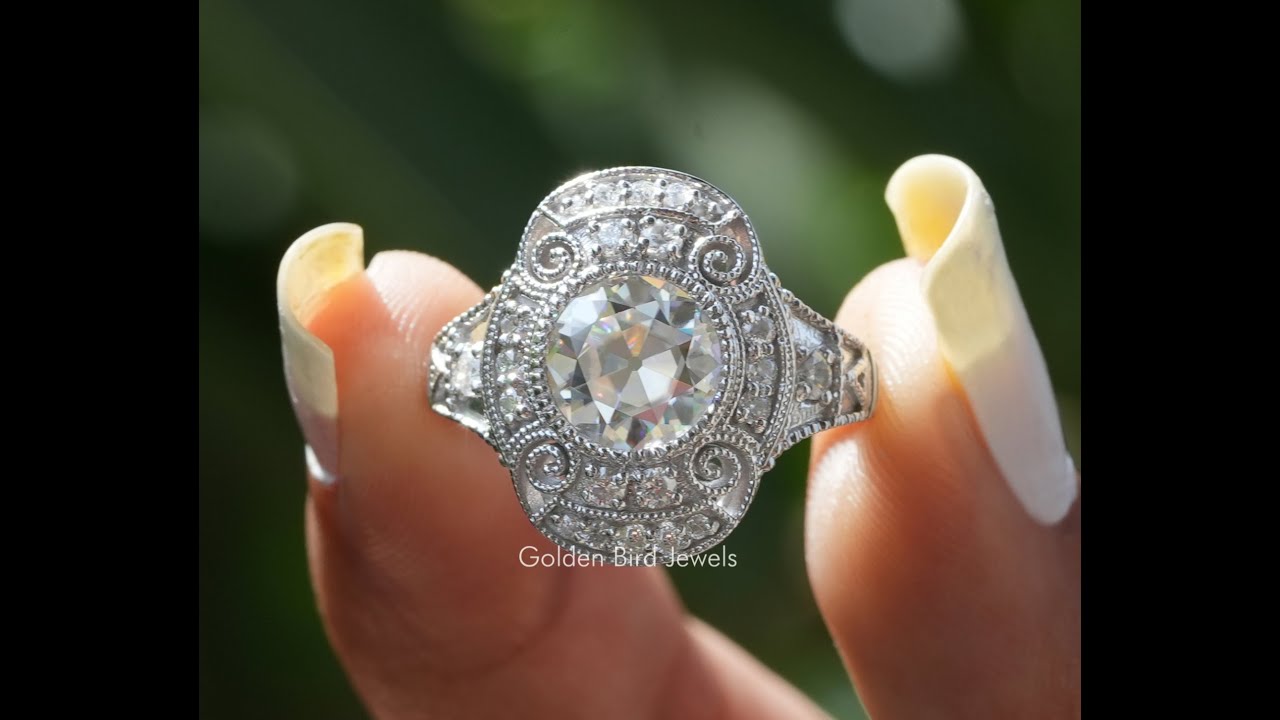 Old European Round Cut Moissanite Vintage Ring #customizedjewelry #vintagestyle @GoldenBirdJewels