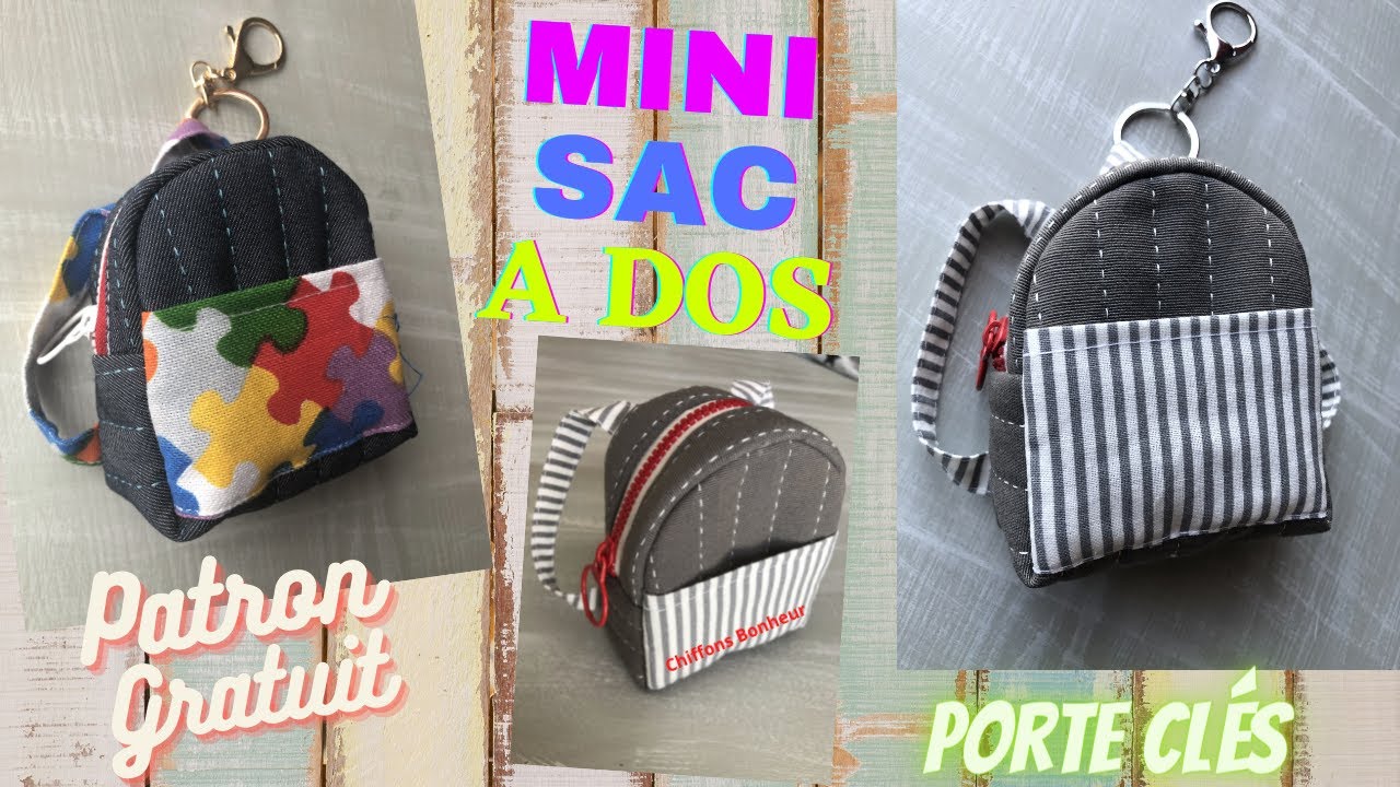 couture facile d'un mini sac à dos zippé et matelassé porte clé cours couture complet patron gratuit