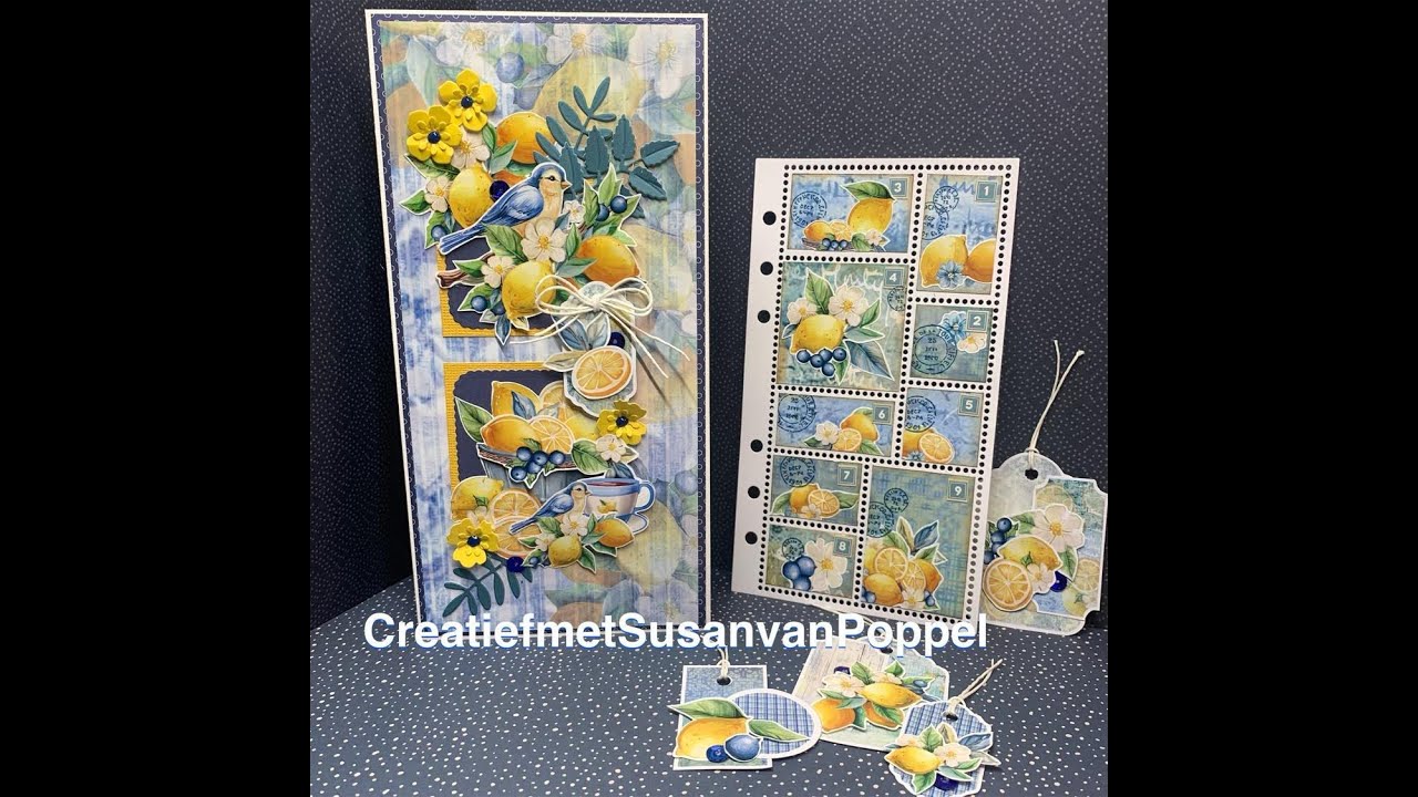 Embellishments, postzegels en een Slimline met Lemon Breeze