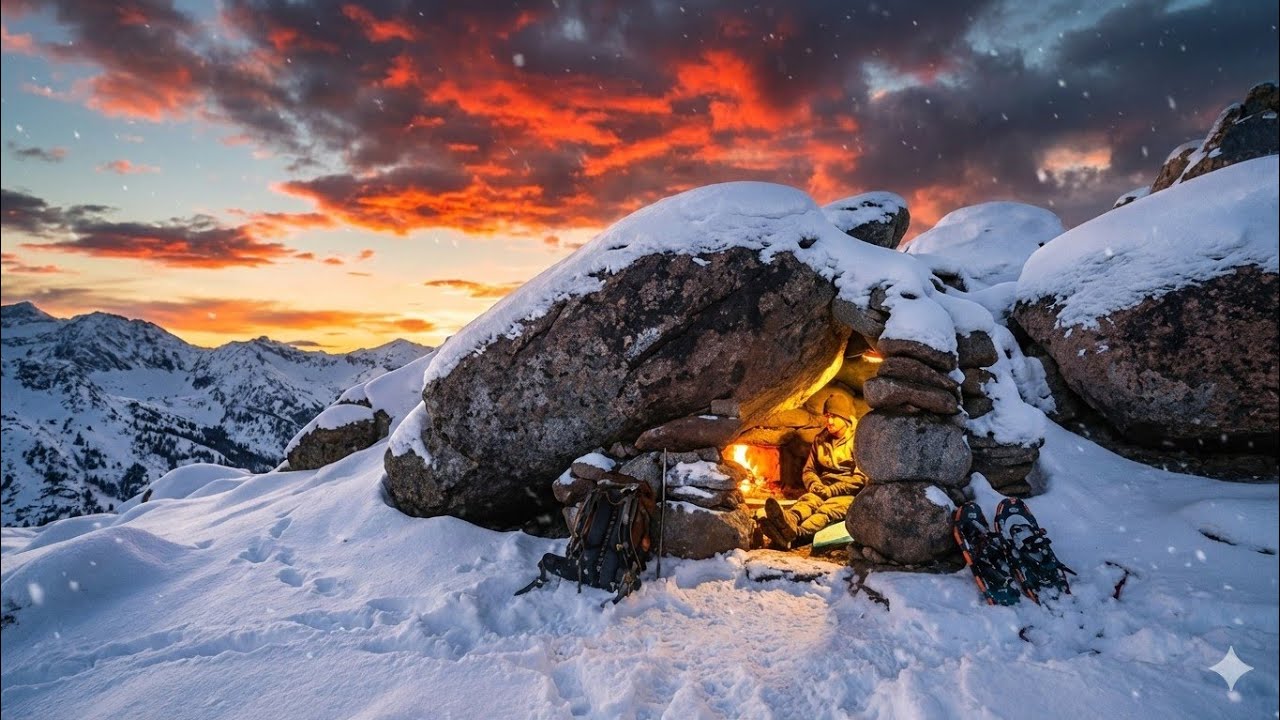 Building a Warm Survival Shelter: Bushcraft Stone Hut with Fireplace in 3 Days...