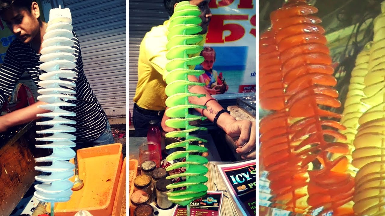 Potato Twister/Spiral Fries Making at Street of Indore Sarafa Bazar, Tornado Stick