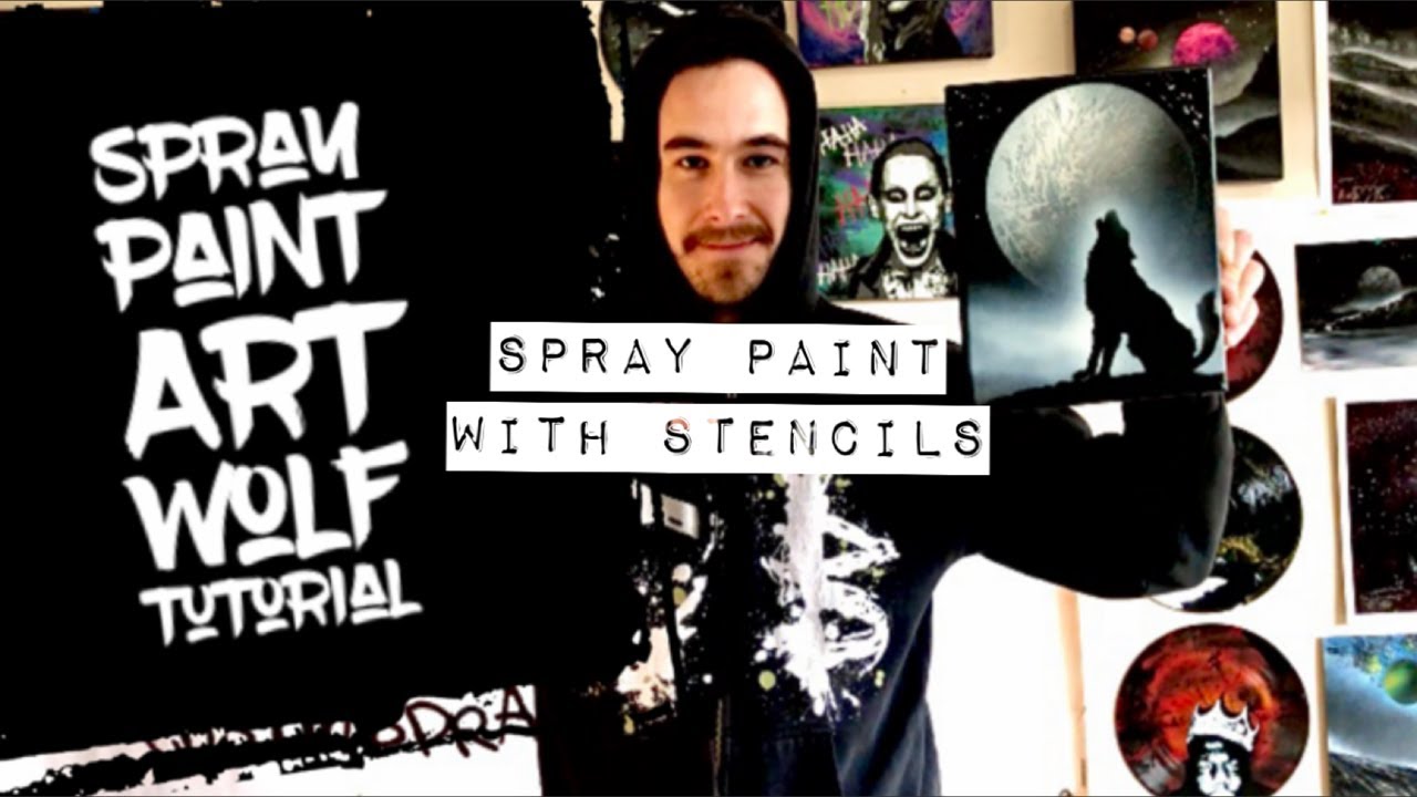 Spray Paint Art Wolf &mdash; Как распылять краску с помощью трафаретов &mdash; Урок по распылению краски для ...
