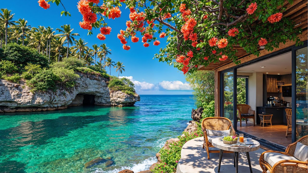 🌺 Secret Floral Beach Caf&eacute; | Мягкий утренний джаз и атмосфера океана для сосредоточения, отдыха