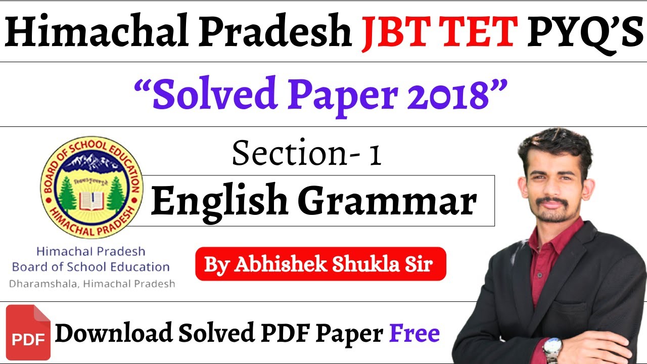 HP JBT TET 2018 ENGLISH Section 30 MCQS || JBT TET Solved Paper 2018 By Abhishek Shukla Sir