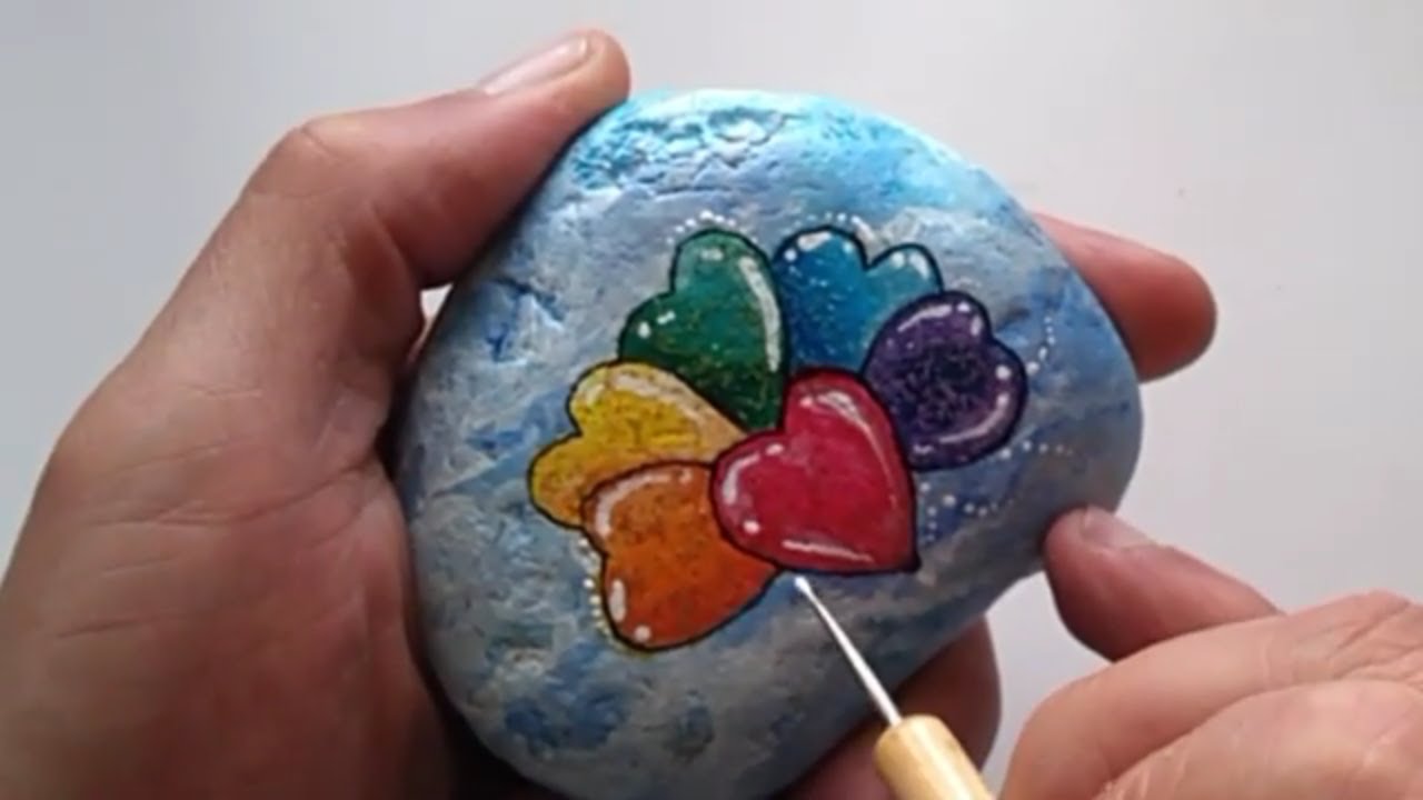 HEART RAINBOW BALLOONS - Rock Painting Ideas