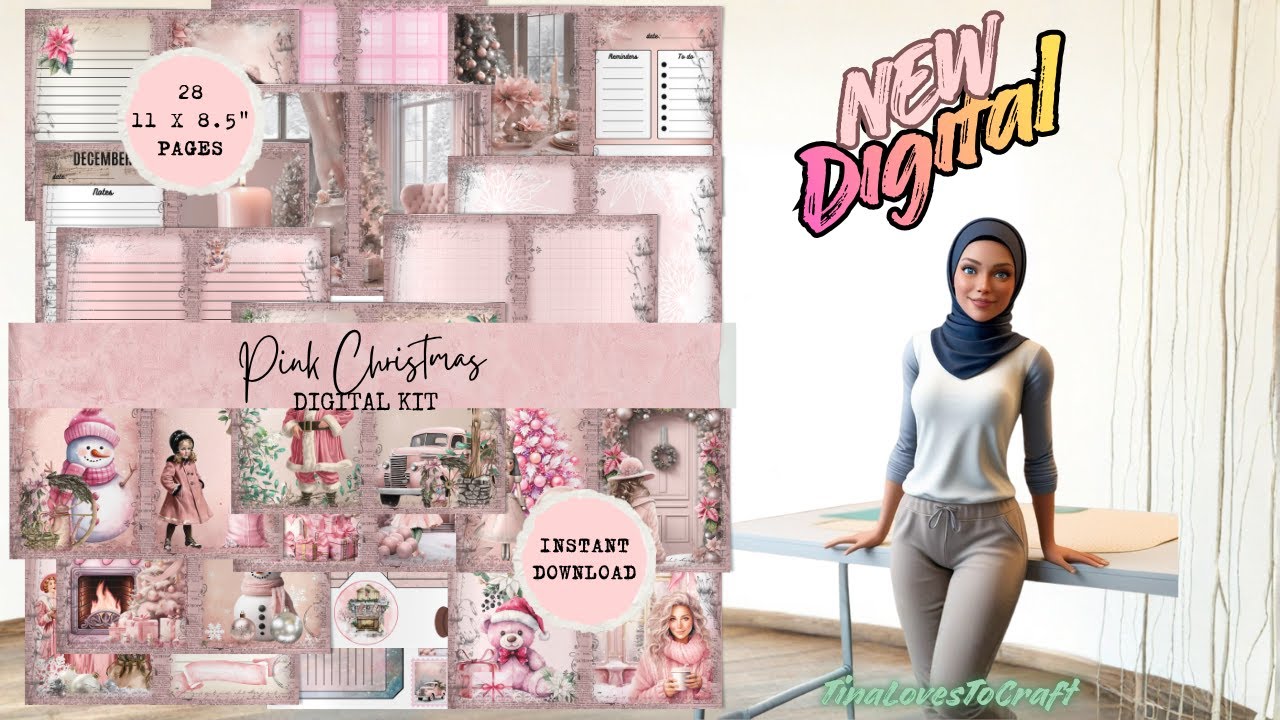 Pink Christmas Digital Junk Journal Kit!