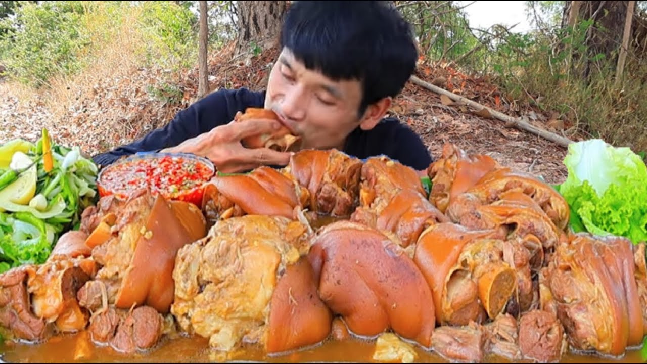 ขาหมูพะโล้จิ้มซีฟู๊ดแกล้มผักส้มผักสดแซ่บคักขนาดครับพี่น้องMUKBANG EATING SHOW/โก้อีสานพาแดก