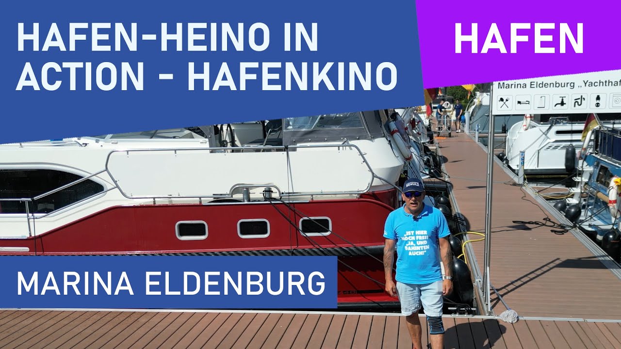Hausboot mieten 2025: Hafen-Heino auf dem Steg | Hafenkino Marina Eldenburg | Bootsurlaub | #Yacht