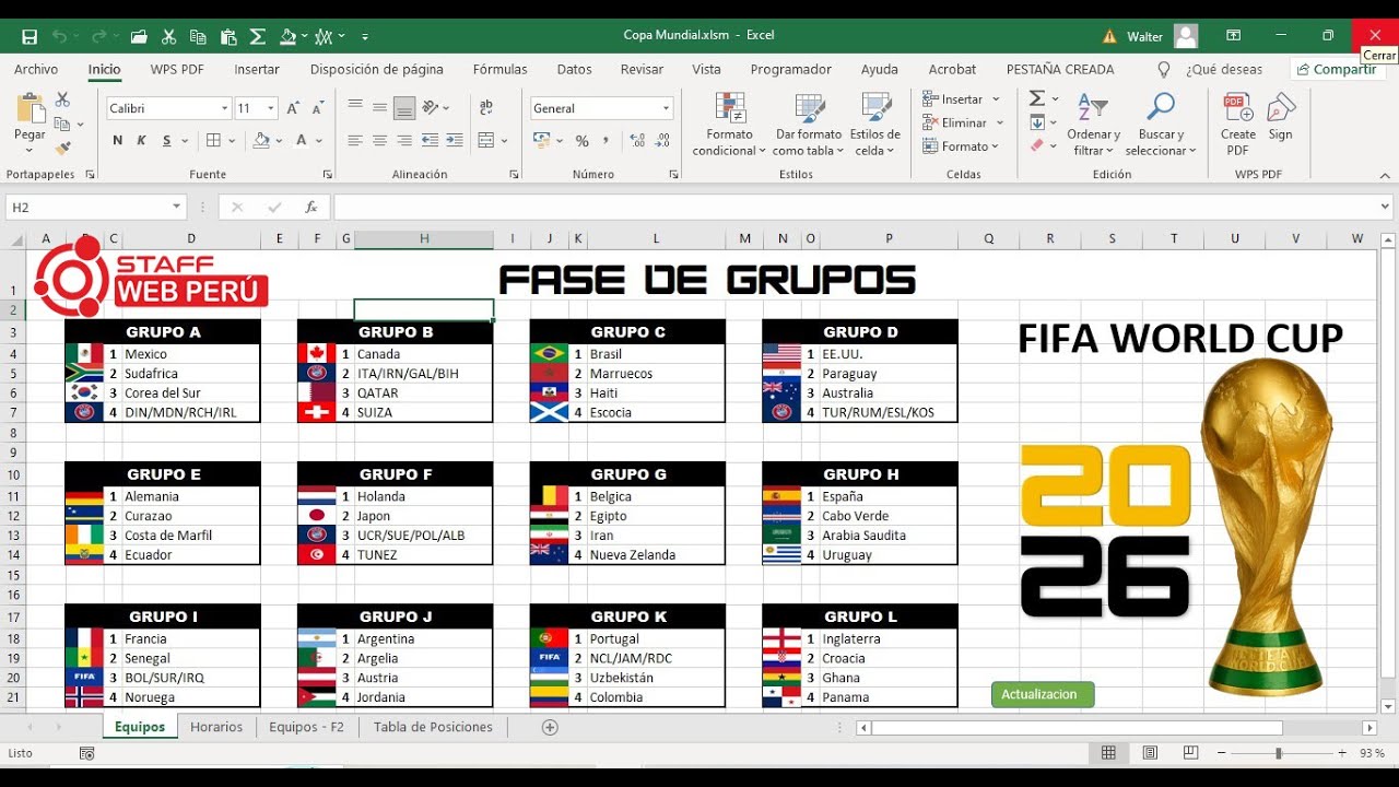 Fixture Mundial 2026 en Excel | Grupos, Partidos y Tabla Automática (BASE COMPLETA)