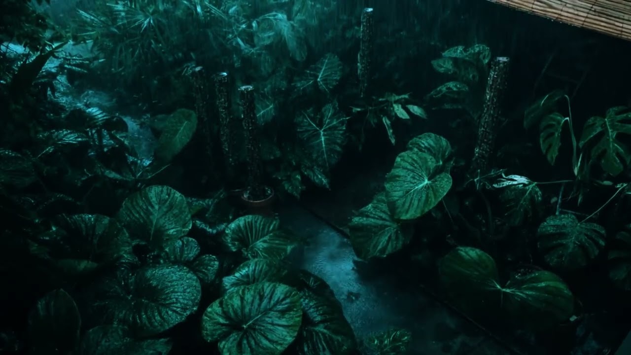 Heavy Rain in the Aroid Plant Garden | Rain Sounds for Sleep | Rain and Thunder