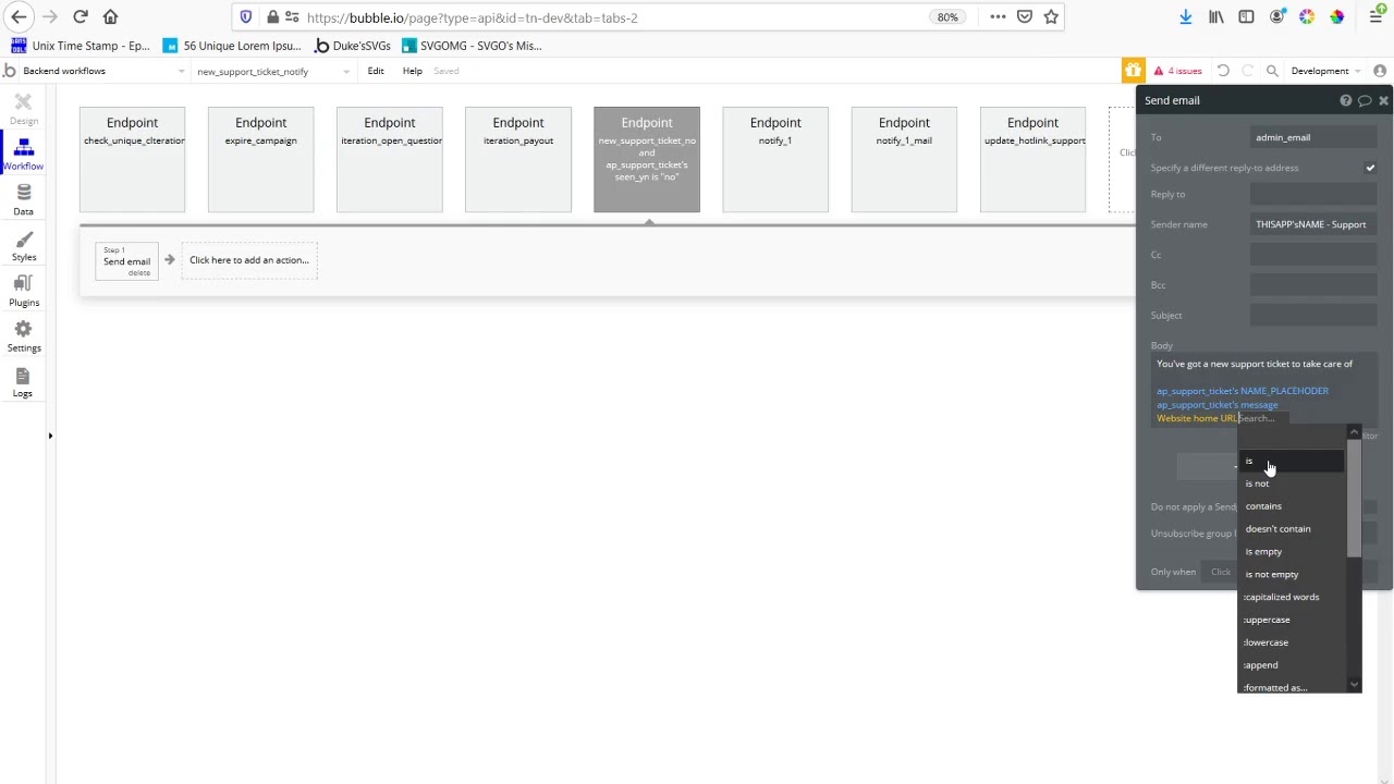 LIVE Bubble.io backend design - Support ticket page and workflows